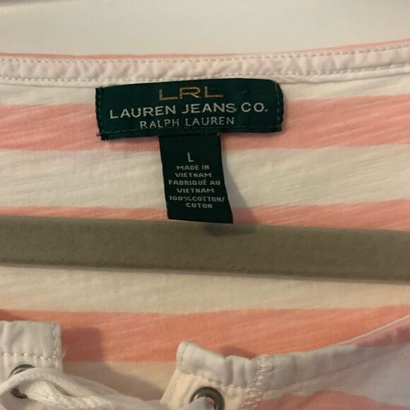 Lauren Ralph Lauren Nautical Striped Top Ties at Neckline Size L NWOT - Picture 2 of 3